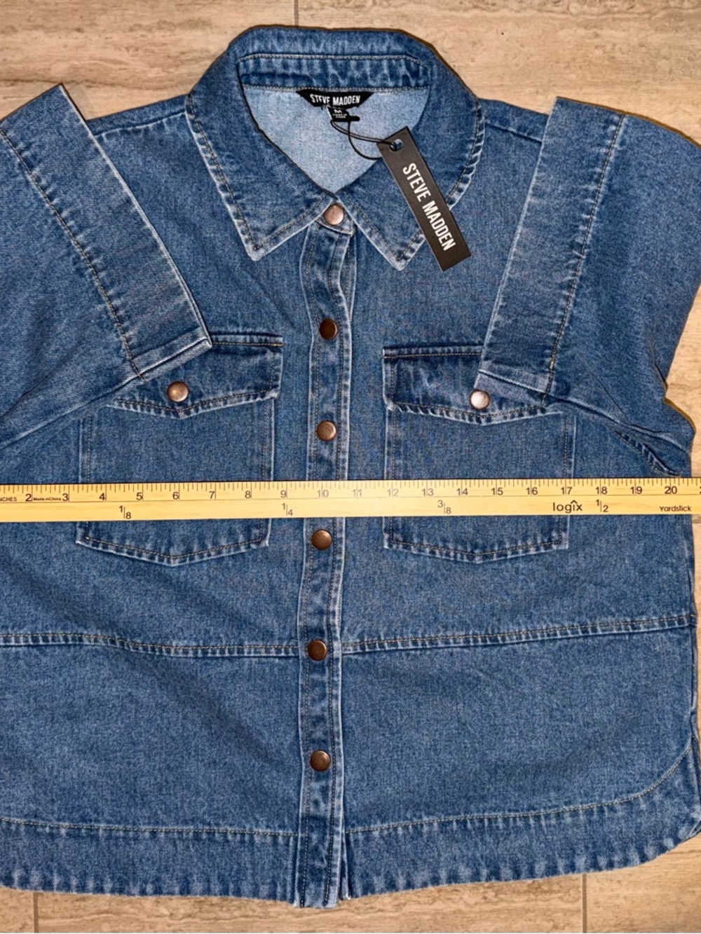 NWT Steve Madden Women’s Eliana Short-Sleeve Denim Button-Up Jacket Size Medium - Picture 13 of 14